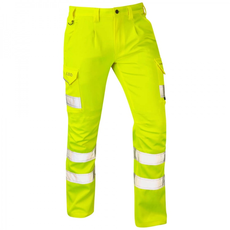 Leo Workwear CT04-Y Kingford ISO 20471 Class 1 EcoViz Stretch Poly/Cotton Cargo Trouser Yellow